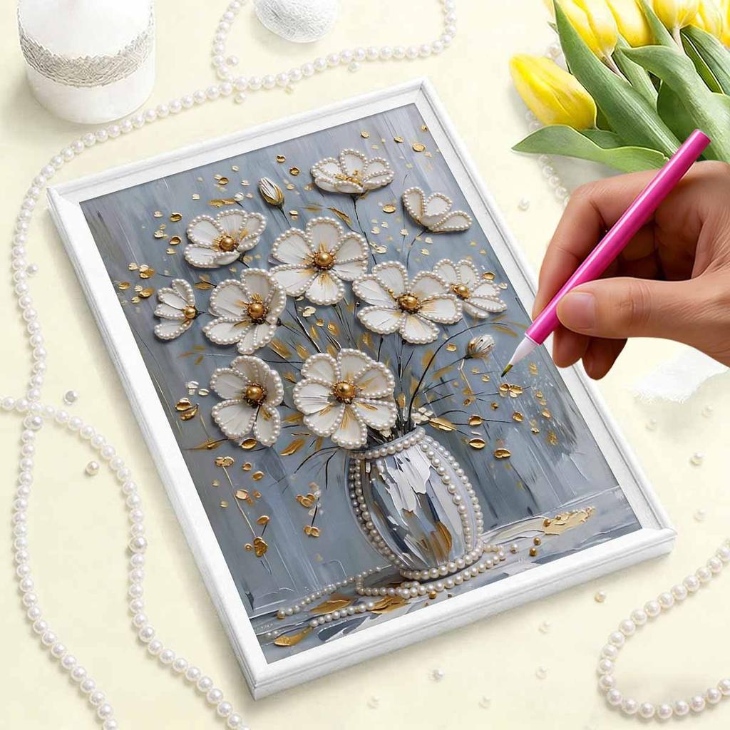5D DIY Frameless Pearl Painting Flower Pattern Painting Kit, Suitable for Home Living Room Bedroom and Other Wall Decoration Art Paintings
