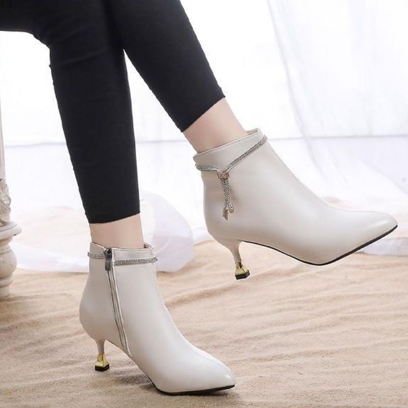 Fashion Ankle Boots for Women Heeled Fur Autumn Winter Leather Booties Designer Luxury Comfortable and Elegant Sale Pu Woman Short Shoes