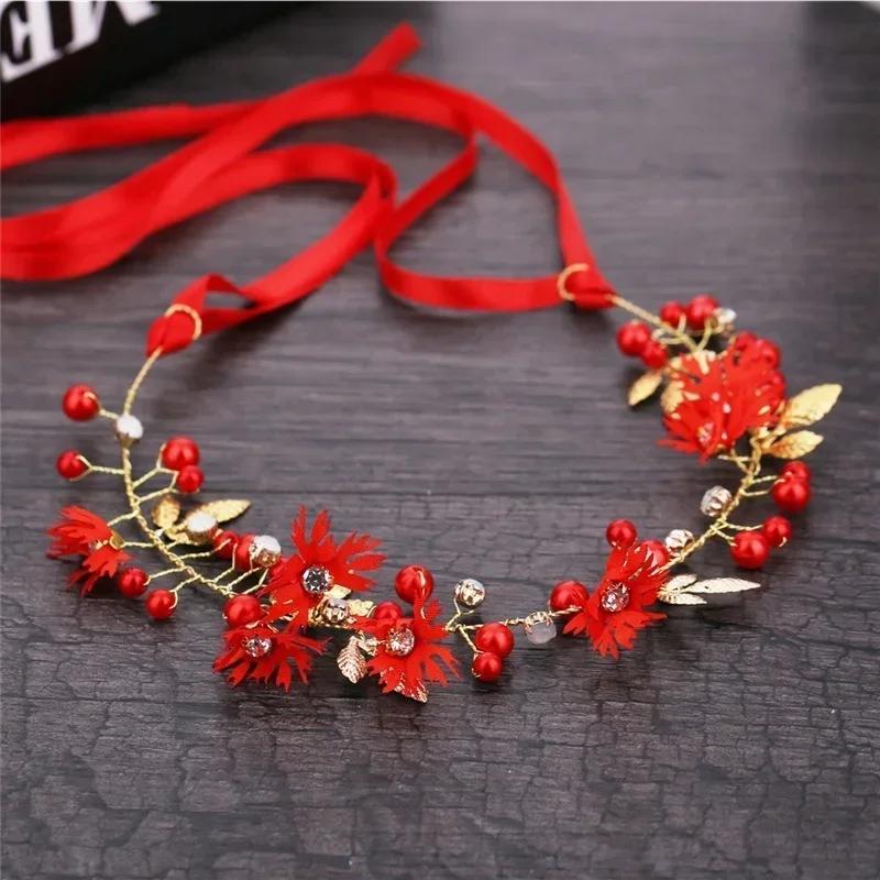 Soft Chain Hair Band Fairy Headdress Wedding  Accessories Chinese Style Bride's Hair Accessories Fabric Flower Pearl