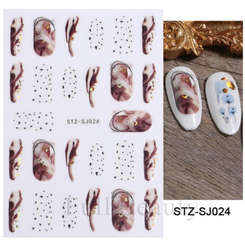 Cotton Flowers Transfer Decals 3D Nail Stickers Gold Leaf Nail Adhesive Sliders Nail Manicure Decorations