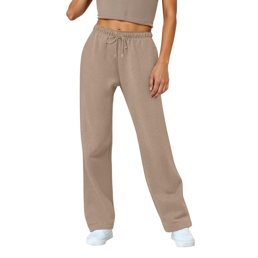 Women's Wide Leg Track Pants Fleece Lined Loose Straight Casual Pants  Sports Jogger Pants With Pockets