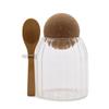 Glass and Bamboo Ribbed Jar with Spoon 10cm