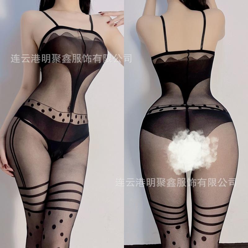Sexy lingerie one-piece stockings mesh sexy black silk perspective seduction crotch passion free bed large size