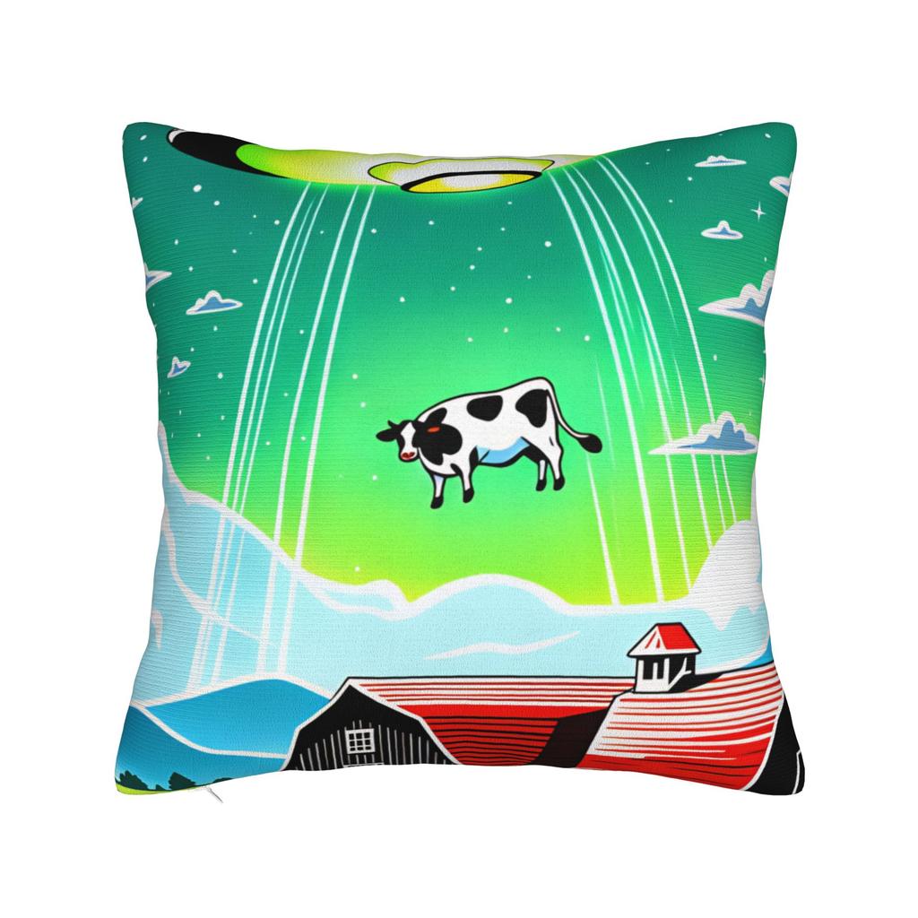 Pillow Case Retro UFO Kidnapped Cow Soft Pillow Cover Retro Trendy Cushion Cover Graphic Pillowcases For Sofa Home Decorative