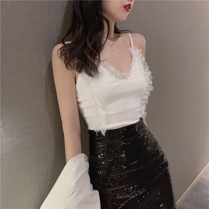 Summer Slimming Lace Vest Outer Wear Versatile V Neck Camisole Base Layer