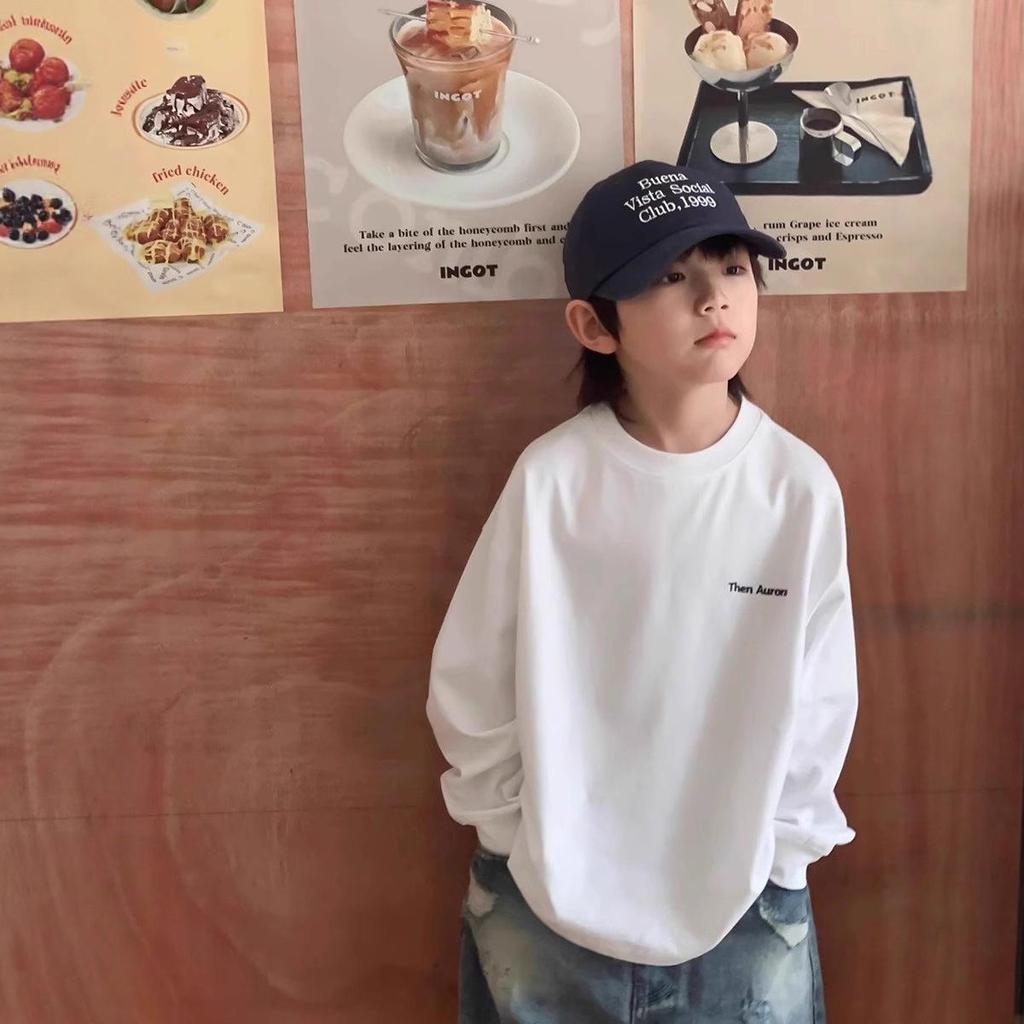 Boys' Korean Style Long-Sleeve Cotton T-Shirt - Trendy, Casual & Simple for Autumn/Winter 2025