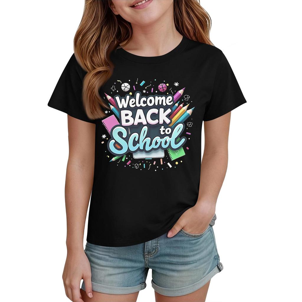Kids Back To School Graphic T Shirt Casual Short Sleeve Crew Neck Tee for Boys and Girls Comfortable Fit Lightweight Fabric