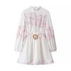 Rochie de vară roz cu imprimeu floral, cu mâneci lungi și talie marcată, pentru femei, stil european și american