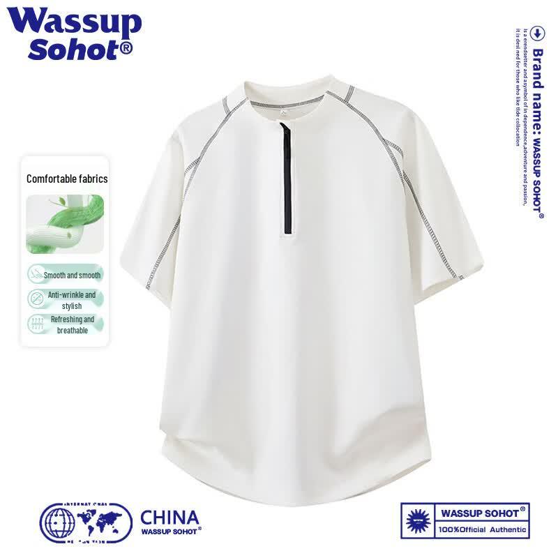 Wassup Sohot Men s Half-Zip Short Sleeve T-Shirt M