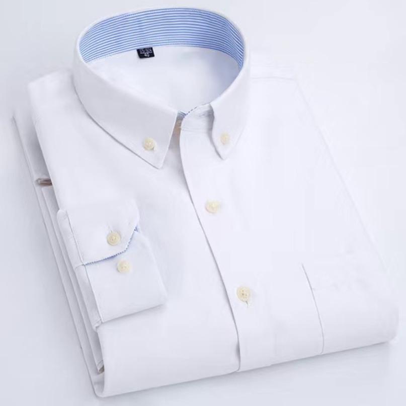 Men's Oxford Long-sleeved Shirts Casual Striped Gray Green Navy Business Long Sleeve Slim Button Up Shirt Men Fashion Trends