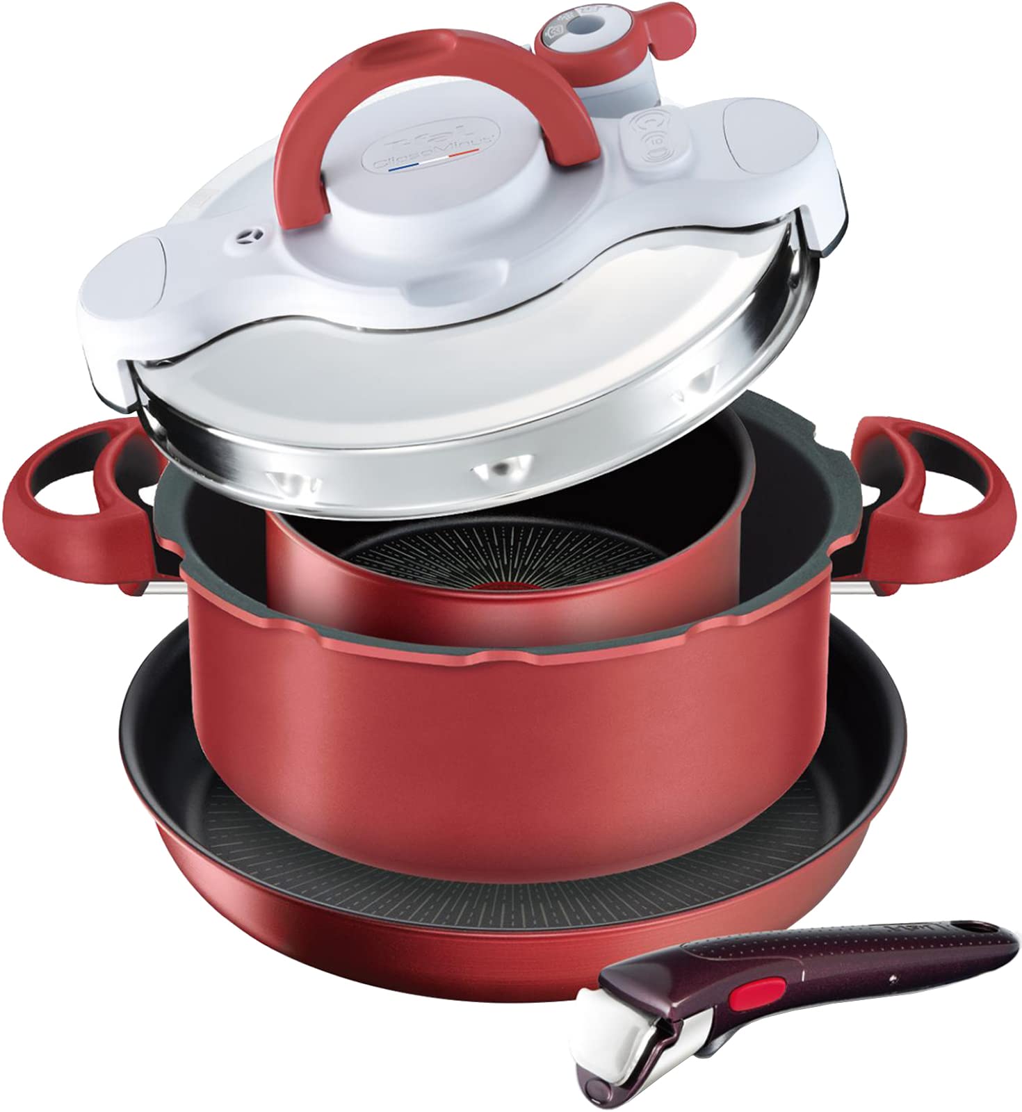 

Tefal Frying and Pressure Cooker with Removable Handle Set IH Gas Fire Compatible in One P4704233 Rouge Aluminum T-fal [Online Only] Pot, Pan, 4-Piece