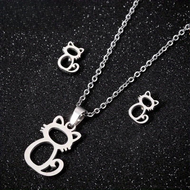 

Милый золотой кошачий ювелирный набор ожерелье, мужской воротник модный полый кот серьги ожерелье коготь ювелирные изделия