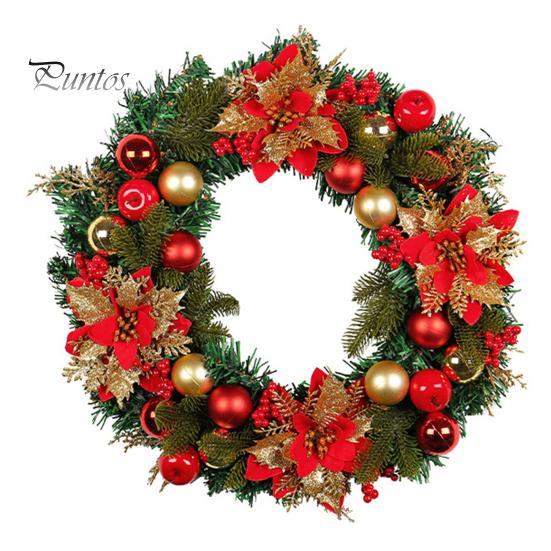 Christmas Wreath with Red Flower Faux Plant Round Ball Indoor Outdoor Window Front Door Wall Hanging Artificial Garland Decoration Pendant Festival