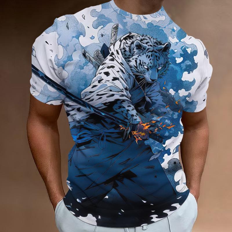 Retro Animal T-Shirt For Men 3d Japanese Animal Print Short Sleeve Tees Summer Pullover Loose Oversized Men Clothing