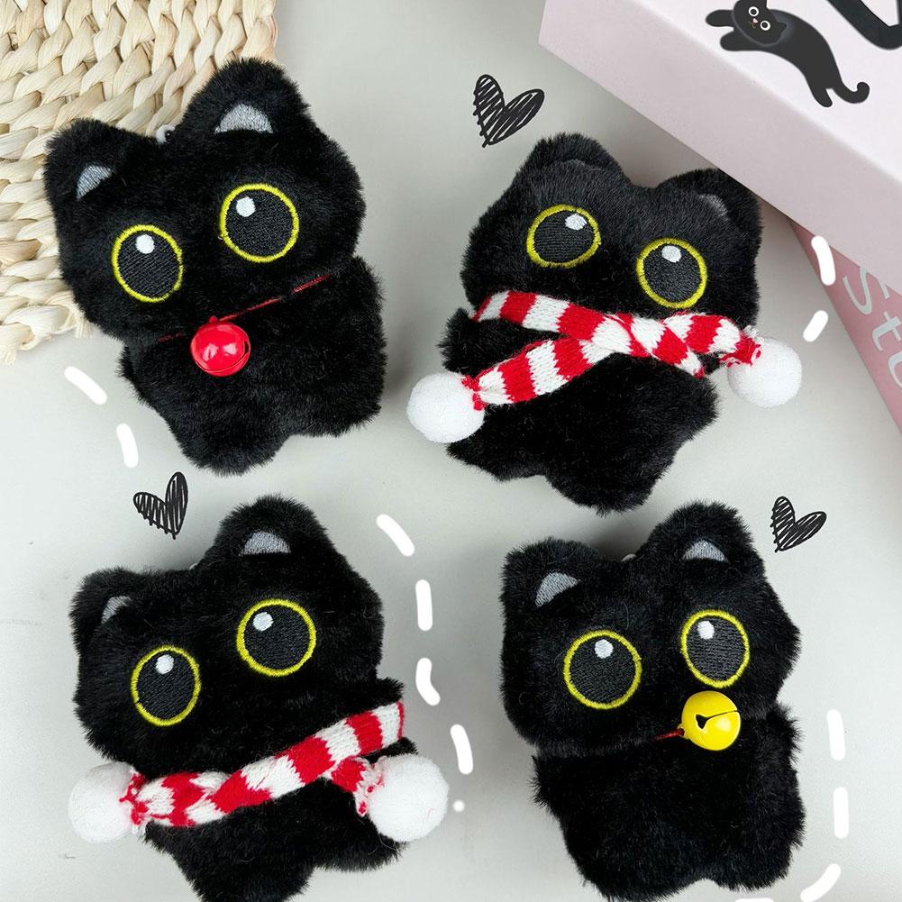 Cute Little Black Cat Bell Keychain Pendant Plush Toy Doll Christmas Tree Hanging Accessories For Boy Girl Brithday Gifts