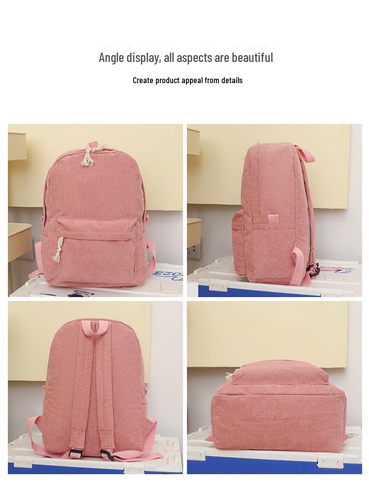 Cross-Border Large Capacity Corduroy Backpack: Versatile, Portable Student Bag for College Style & High School. Lightweight Double-Shoulder Design.