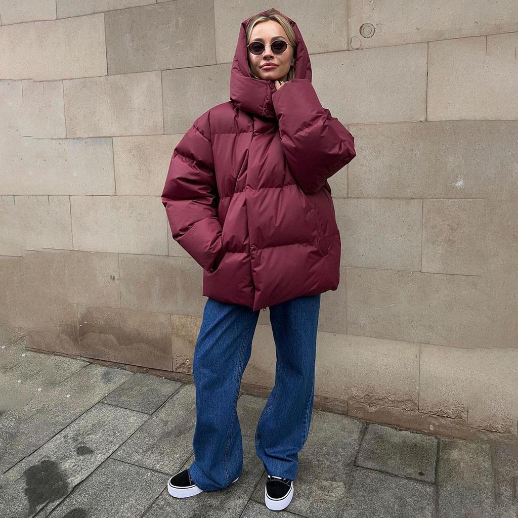 Autumn Winter Thicken Warm Parka Women Casual Solid Color Pocket Loose Short Hooded Coat Jackets Outwear