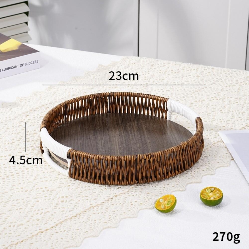 Handwoven Wicker Serving Tray Retro Style Imitation Rattan Fruit Plate Kitchen Storage 7