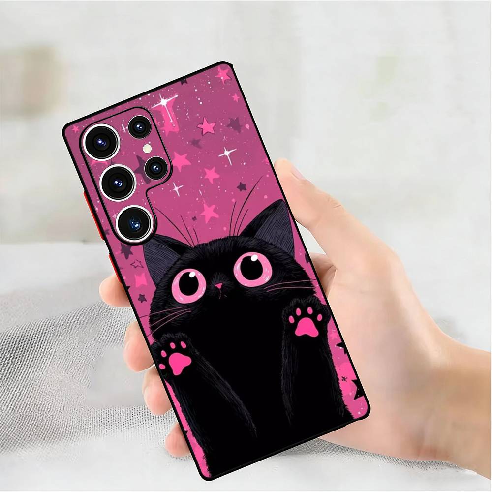 Cut Black Cat Phone Silicone Case for Samsung Galaxy S 24,22,20,23,21,20 Ultra Plus Lite 5G Print Silicone  Cover