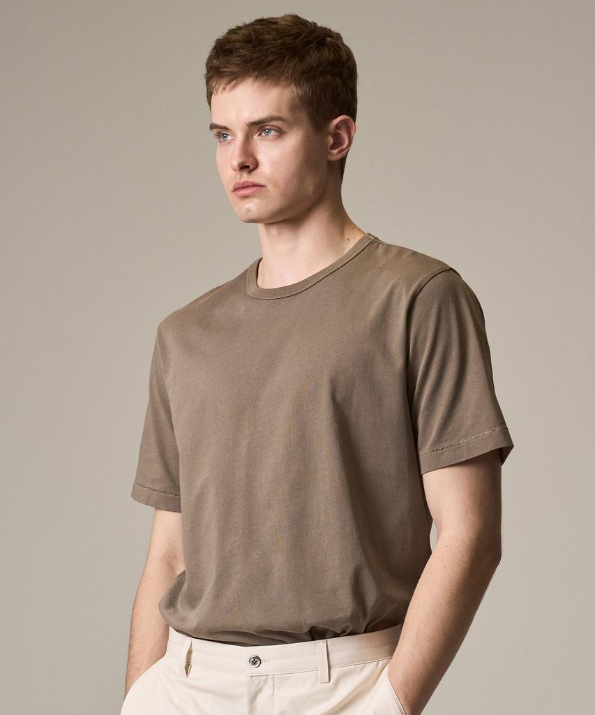 Laijeuaenbillou Garment-Dyed Everyday Cotton T-Shirt Brown (Standard Fit) (Type A)