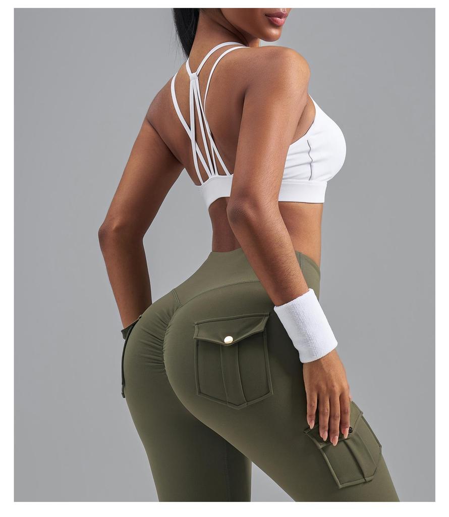 Juyitang European Size Shockproof Sports Bra with Thin Straps and Fixed Cups for Yoga