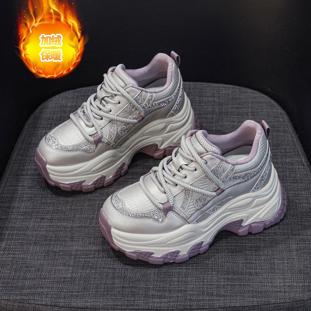 Spring New Super Fire Thick-soled Inner Height-increasing Dad Shoes Casual Sports Shoes Rhinestones