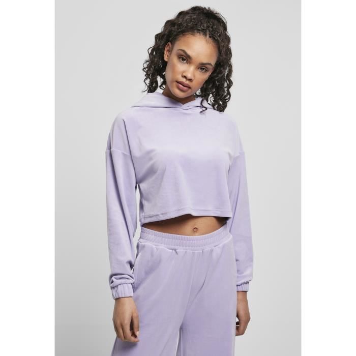 Sweatshirt à capuche femme Urban Classics cropped velvet oversized - bleu lavande - S