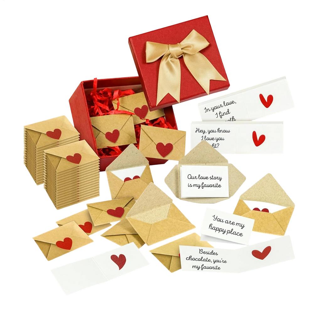 

60pcs/set Valentine Cards With Envelopes Mini Romantic Heart Mini Envelopes Valentines Card Holder For Boyfriend Girlfriend Gift