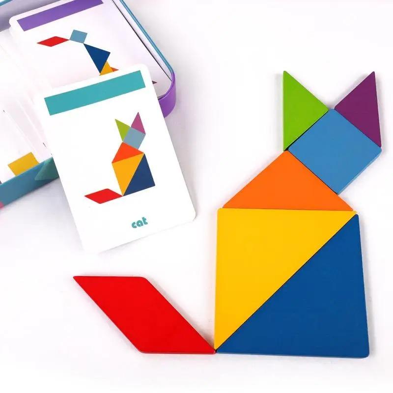 Hot Magnetic 3D Puzzle Geometric Shapes Tangram Jigsaw Board Kids Montessori Games Children Educational Wooden Toys