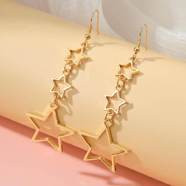 Long Star Fringe Dangle Earrings Party Sparkle Star Jewelry for Women Teen Girl