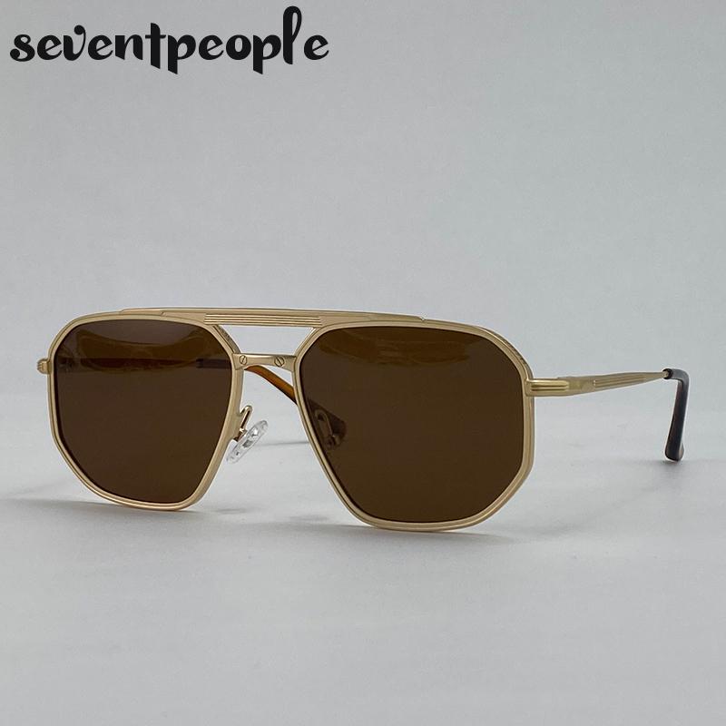 Classic Square Punk Sunglasses Men  Luxury Brand Vintage Metal Frame Polygon Sun Glasses Trendy Double Beam Shades For Male