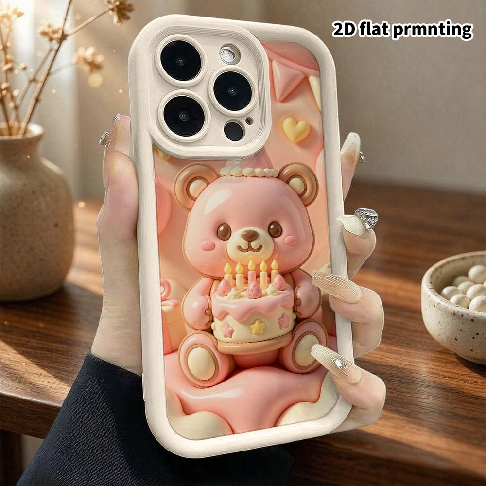 Phone case: 2D flat, suitable for iPhone 18 17 16 15 14 13 Pro protective case, pink little bear, perfect Christmas and Halloween holiday gift