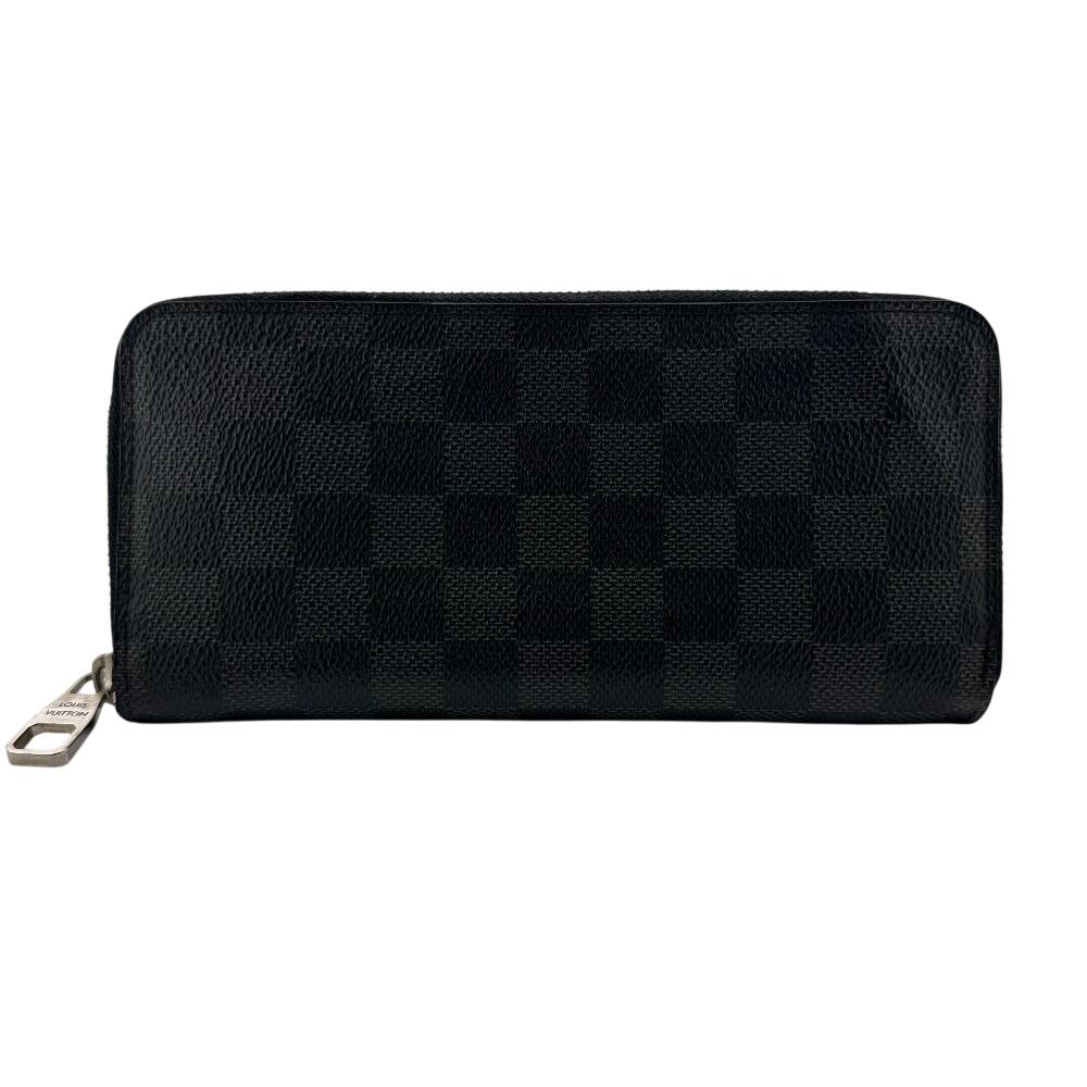 LOUIS VUITTON N63095 Zip Around Damier Grafitte leather Zippy Wallet Vertical Purse black leather mens Used