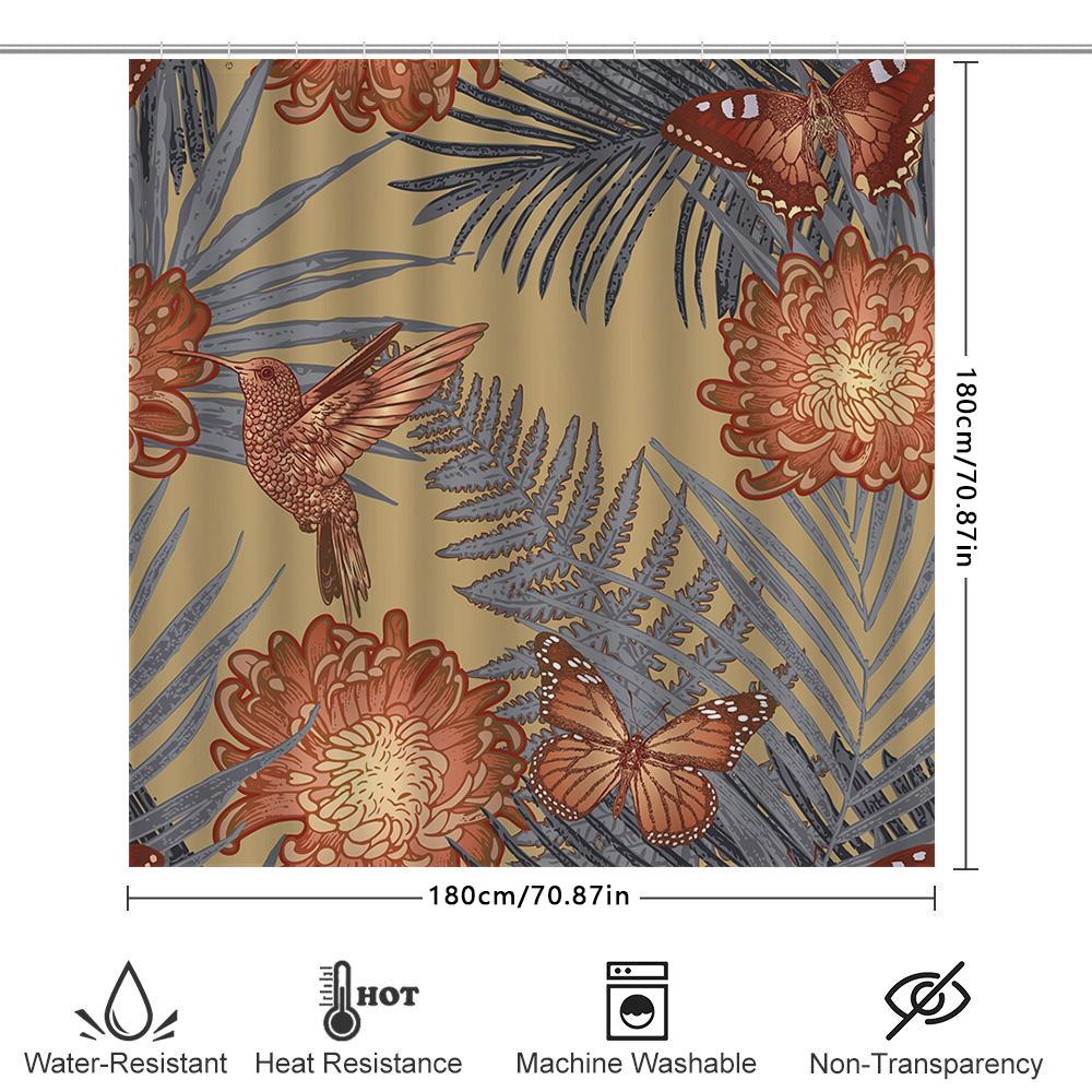 Exotic Botanical Shower Curtain Hummingbird Floral Print 180X240Cm Waterproof Bath Fabric Decor For Bathroom