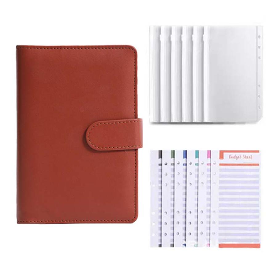 A5 budget binder planner with 5 cash envelopes and plan pages, colored PU leather notebook binder