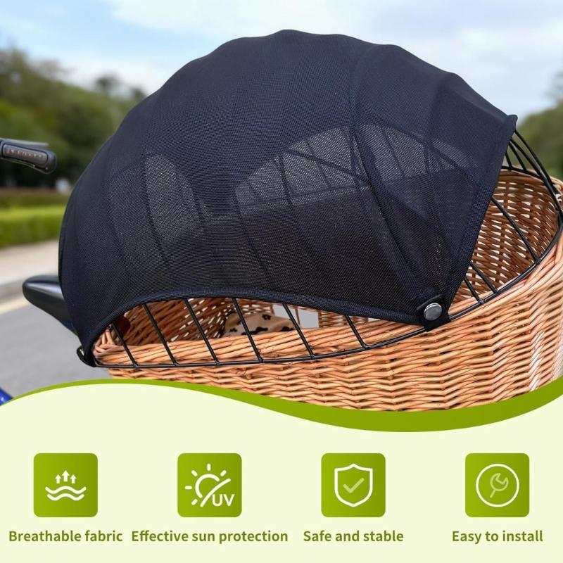 Dark Cloth Pet Bike Basket Cover, Corner Cord Shade Panel for Open Basket Travel and Quick Put-Away Between Pauses