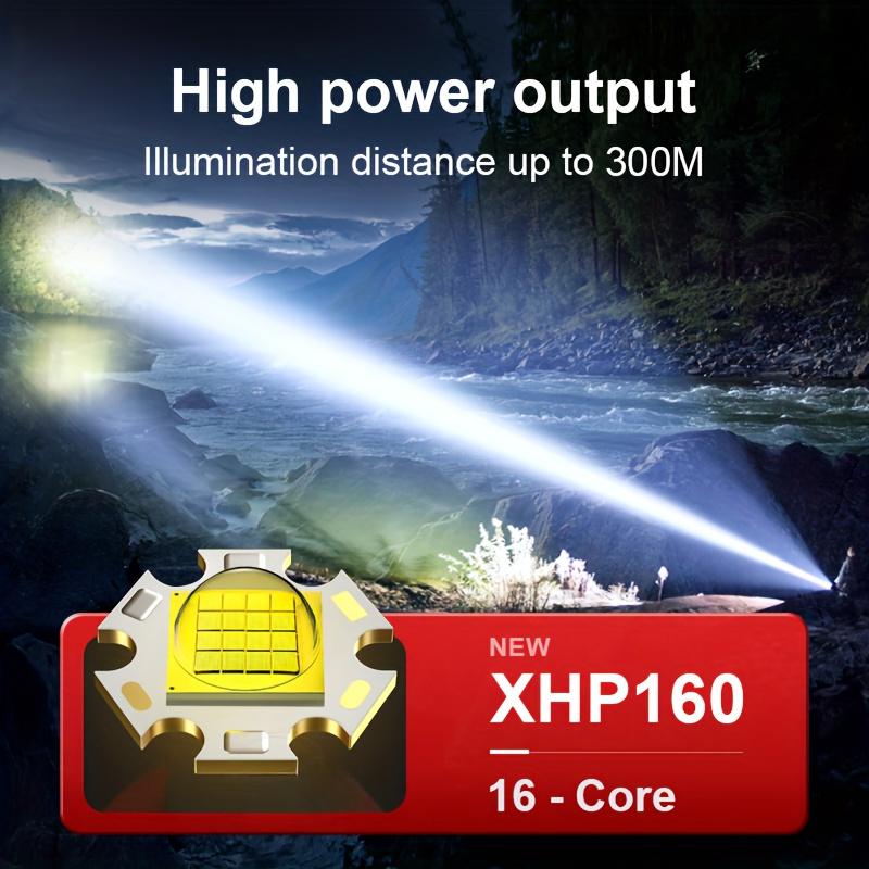Ultra High Power XHP160 Rechargeable LED Flashlights, Outdoor High Power LED Lantern, 18650/26650 Battery Hand Torch 5 Modes 16-Cores XHP160 Lamp