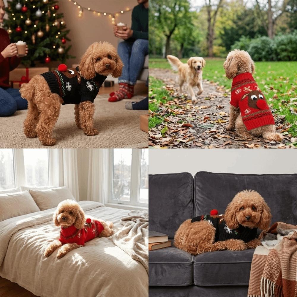 Soft Reindeer Dog Sweater Stretchy Cat Winter Apparel Festive Dog Holiday Costume  Outdoor Walking