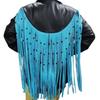 Noor Women Leather Tassal Jacket | Black & Sky Blue Color Fringe Western Ladies Jacket | Designer Beaded Jacket | Womens Special Gift