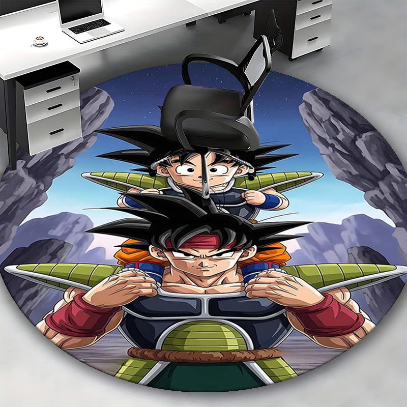 1pc Dragon Ball Z Goku & Vegeta Anime Cartoon Design Round Carpet for Office Chair Mat, Non-Slip Rug Suitable for Home Decor, Living Room, Bedroom