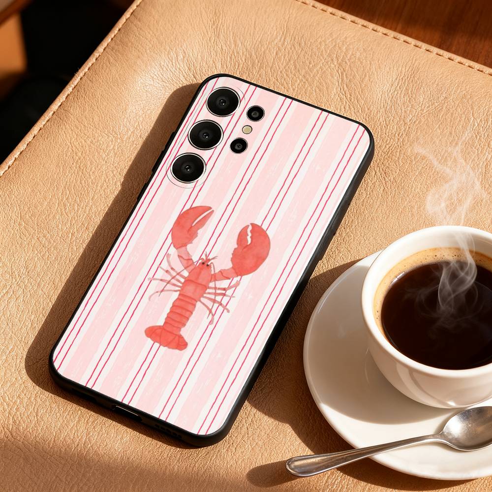 1PC Illustration of a Lobster Phone Case For Samsung S26,S25,24,23,22,30,21,10,9,Ultra,Plus,Lite,FE Soft Black Case