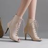 Fashion Ankle Boots For Women Elegant Peep Toe Lace Up Autumn Spring Pumps Jazz Dance Shoes Faxu Suede Black Beige Woman Boots