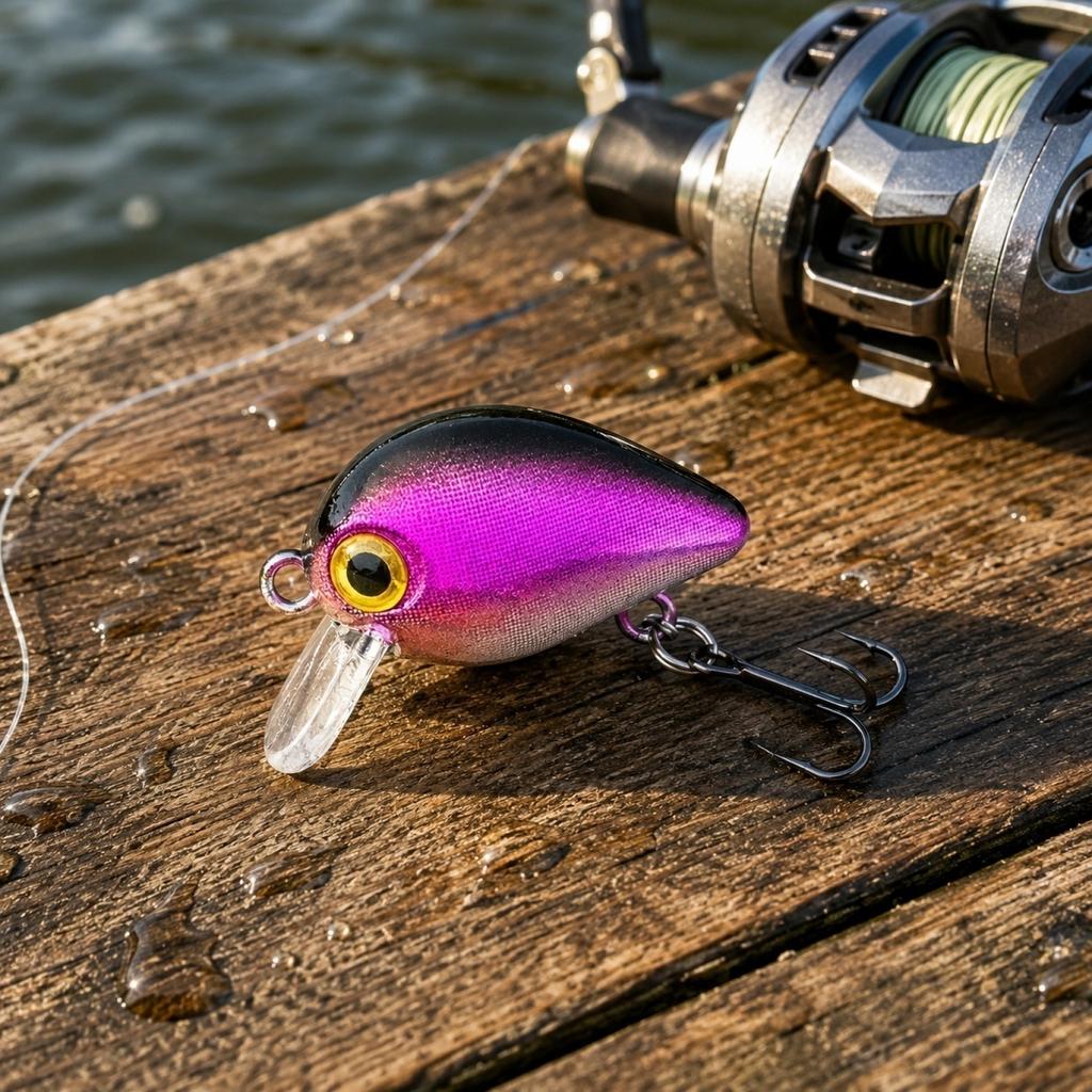 1 8g Mini Crankbait Fishing Lure Floating Hard Bait with Three Treble Hooks Laser Coating for Freshwater Fishing