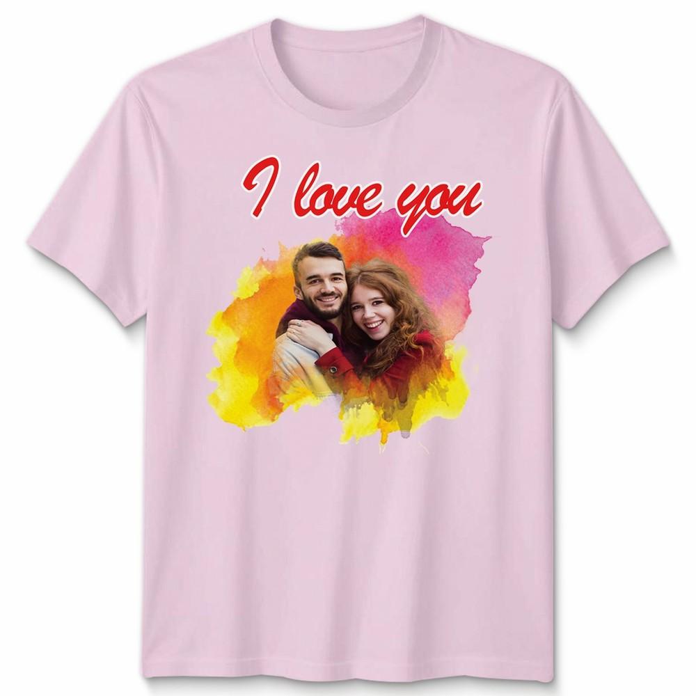 Custom Photo Personalised I Love You Couple Unisex Tshirt Valentines Gift