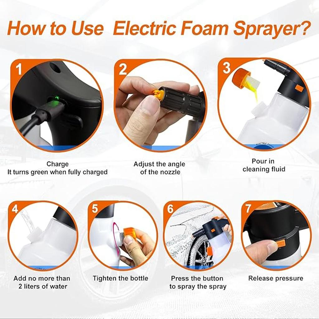 Electric Foam Sprayer with USB Charge, 2L Pressurized Sprayer for Home, Garden and Car Beauty and Cleaning