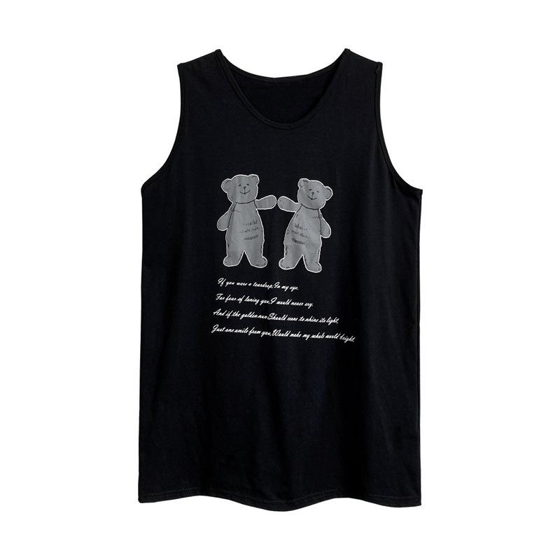 Summer sleeveless crew neck sexy medium and long vest girl bear print t-shirt suspender dress student top