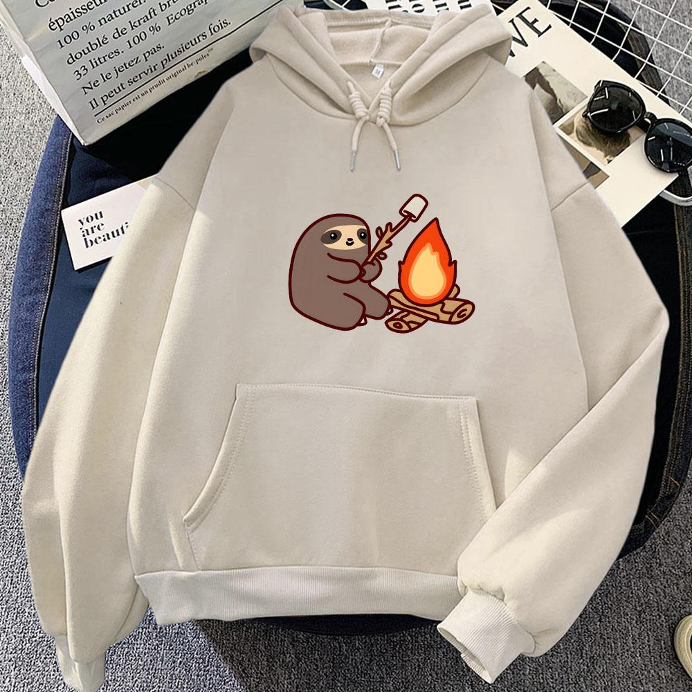 Sloth Kawaii Women Loose Streetwear Crewneck Sweatshirts Bear Printed Hoodies Male Hooded Casual Oversize Pullovers Korean Style