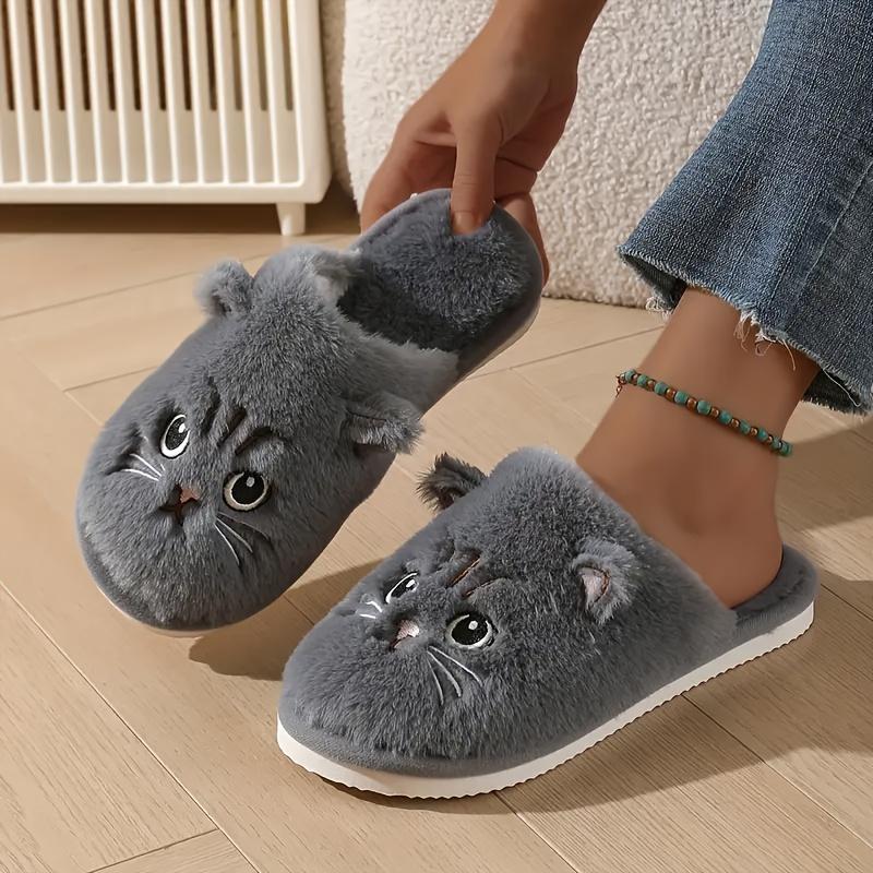 Cute Cat Slippers Women's Plush Slippers Cartoon Kitten Pattern, Warm Indoor House Shoes for Autumn and Winter, Unisex Soft Slippers, Couple Slippers