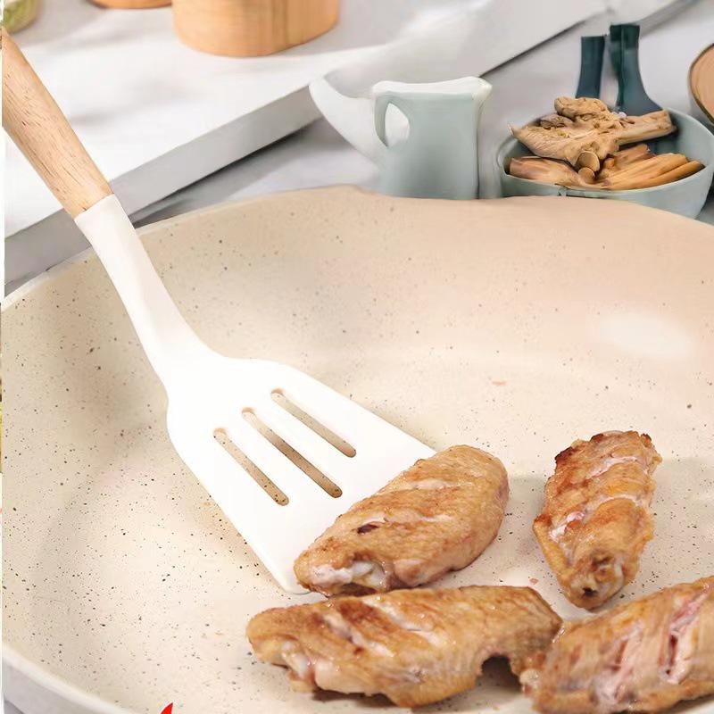 12-Piece Silicone Cookware Set with Wooden Handles - Non-stick, High-Temperature Resistant, Includes Spatula and Soup Ladle.