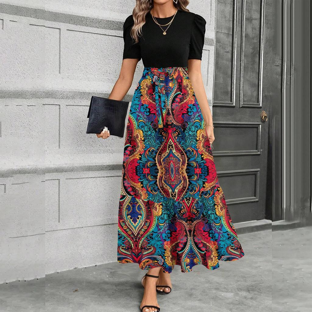 Short Sleeve Women's Dress Casual Flowy A-Line Midi Tshirt Dresses With Pockets Crewneck Vocation Boho Beach Sundress